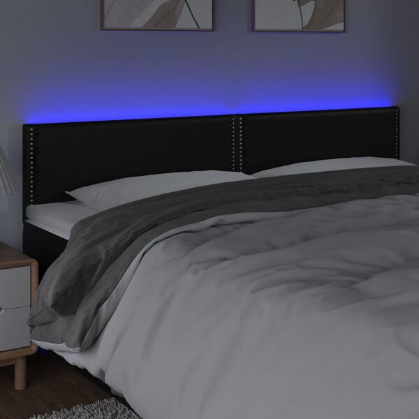 vidaXL Cabeceira de cama c/ LED couro artificial 160x5x78/88 cm preto