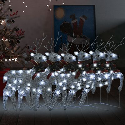vidaXL Renas de Natal 6 pcs 120 luzes LED prateado