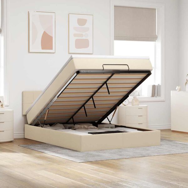 vidaXL Cama otomana com colch&atilde;o tecido creme 140x190 cm