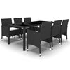 vidaXL 7 pcs conjunto jantar p/ jardim vime PE e vidro temperado preto