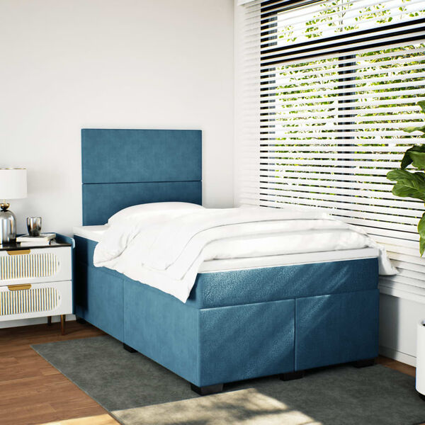 vidaXL Cama boxspring com colch&atilde;o 120x200 cm veludo azul