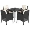 vidaXL 5 pcs conjunto de jantar p/ jardim c/ almofad&otilde;es vime PE preto
