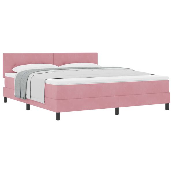 vidaXL Cama Box com colch&atilde;o com cabeceira Rosa 180 x 200 cm Veludo