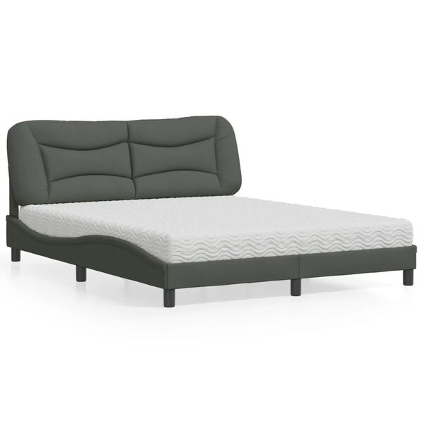 vidaXL Cama com colch&atilde;o Hvar 160x200 cm tecido cinzento-escuro