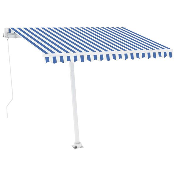 vidaXL Toldo retrátil manual com LED 300x250 cm azul e branco