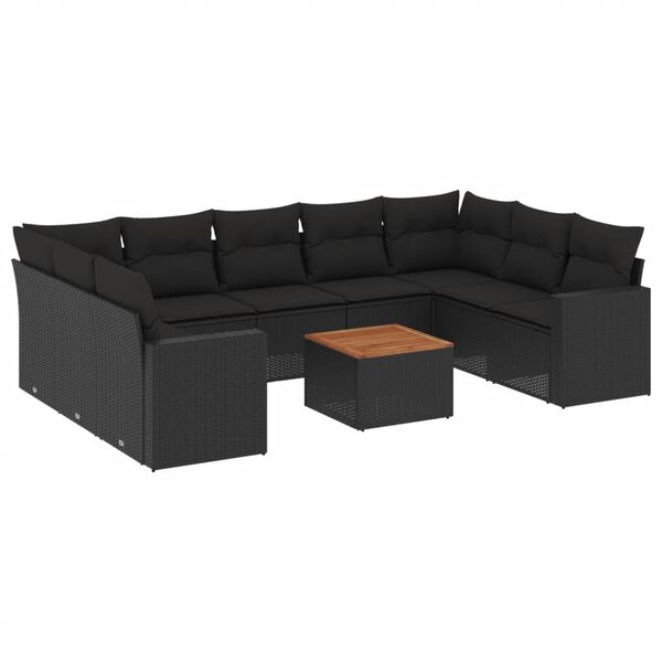 vidaXL 10 pcs conjunto sof&aacute;s de jardim c/ almofad&otilde;es vime PE preto