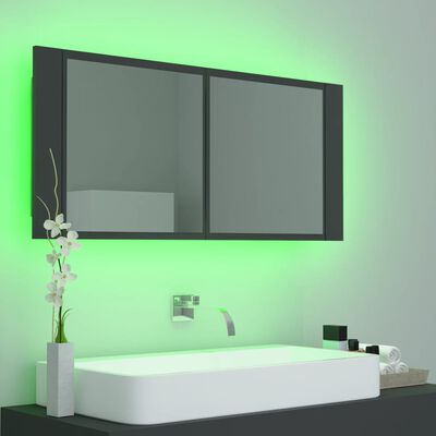 vidaXL Armário espelhado casa de banho LED 100x12x45cm acrílico cinza