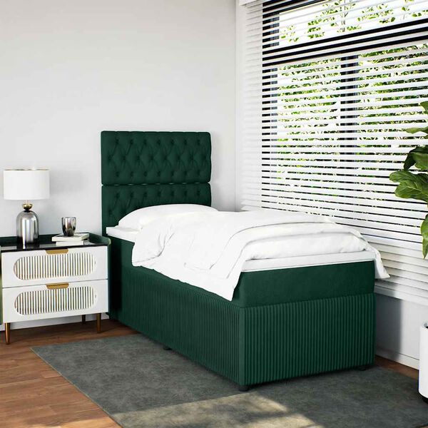 vidaXL Cama com molas/colch&atilde;o 90x190 cm veludo verde-escuro