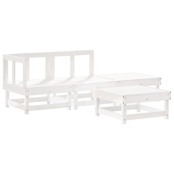 vidaXL 4pcs conjunto lounge jardim c/ almofadões madeira maciça branco