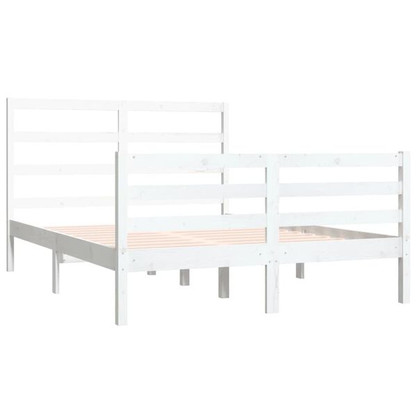 vidaXL Estrutura de cama casal 135x190 cm pinho maci&ccedil;o branco
