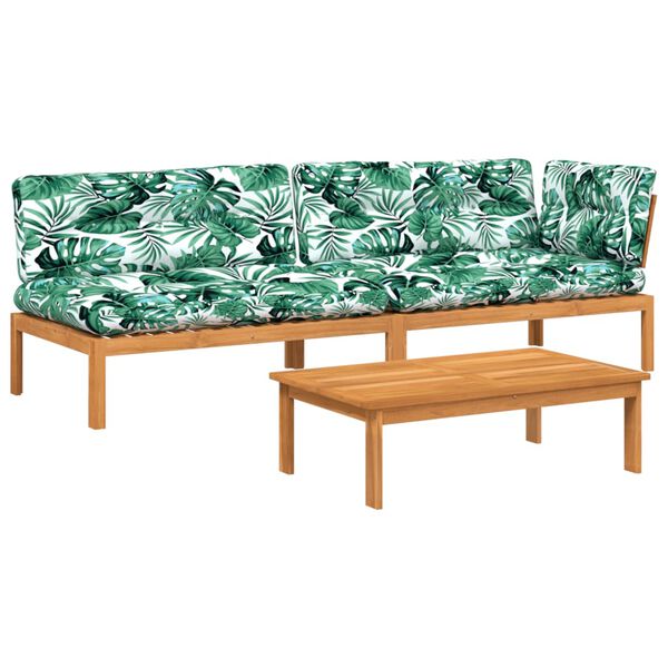 vidaXL 3 pcs m&oacute;veis de paletes p/ jardim c/ almofad&otilde;es ac&aacute;cia maci&ccedil;a