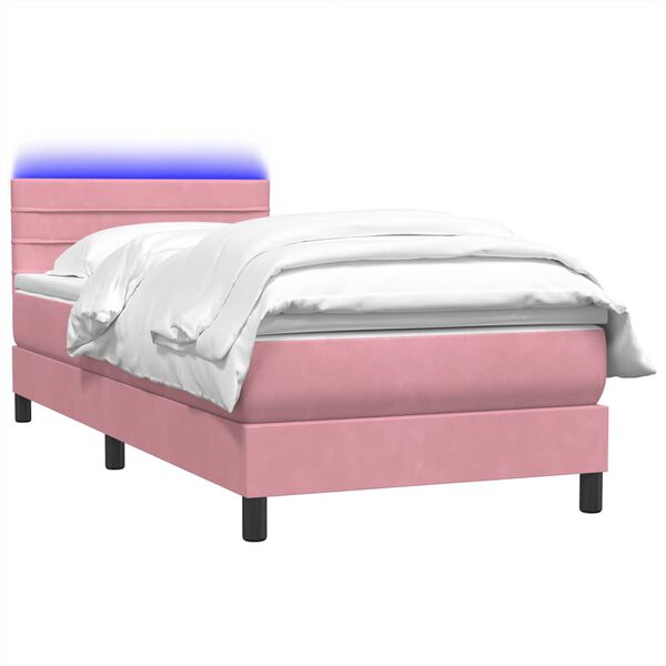 vidaXL Cama box spring c/ colch&atilde;o e LED 100x210 cm veludo rosa