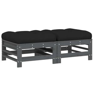 vidaXL Apoios de p&eacute;s p/ jardim c/ almofad&otilde;es 2 pcs pinho maci&ccedil;o cinza