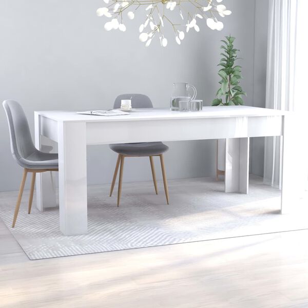 vidaXL Mesa de jantar 180x90x76 cm contraplacado branco brilhante