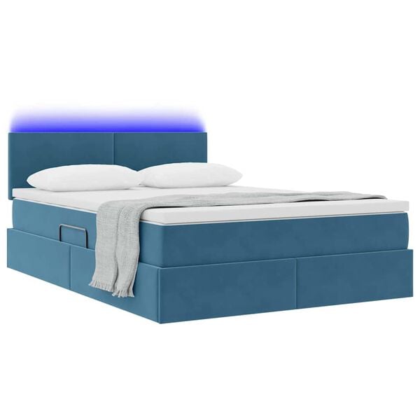 vidaXL Cama com arruma&ccedil;&atilde;o e LED Azul Escuro 140 x 190 cm Veludo