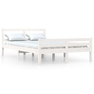 vidaXL Estrutura de cama casal 135x190 cm madeira maci&ccedil;a branco