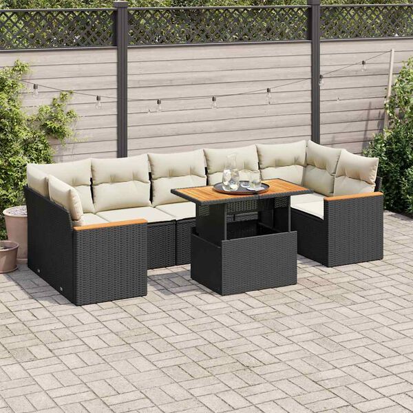 vidaXL 8 pcs conjunto sofás jardim com almofadões vime PE/acácia preto