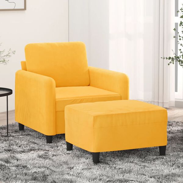 vidaXL Poltrona com apoio de p&eacute;s 60 cm veludo amarelo-claro