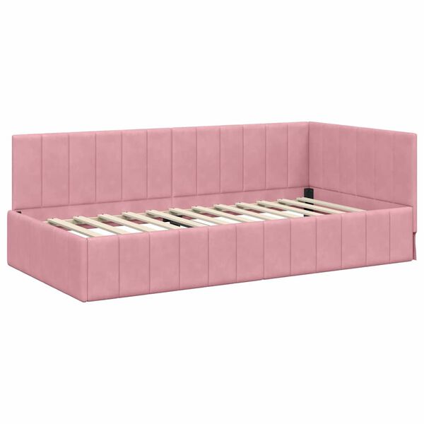 vidaXL Estrutura de Cama de Canto Rosa 100 cm x 200 cm Veludo