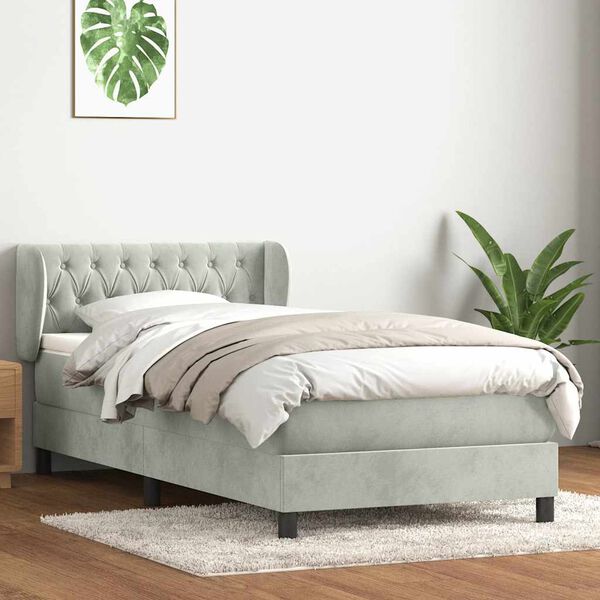 vidaXL Cama com molas/colchão cinzento-claro 90x220 cm veludo
