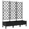 vidaXL Vaso de Jardim com Treli&ccedil;a e Rodas 3 unid. Preto PP