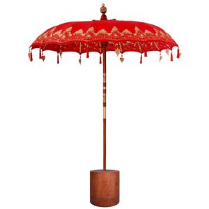 vidaXL Parasol Balin&ecirc;s com Base Vermelho e Marrom 190 x 190 x 295 cm