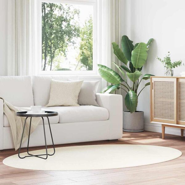 vidaXL Tapetes de &aacute;rea Oval HUARTE Creme 140 x 200 cm 100% Poli&eacute;ster