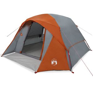 vidaXL Tenda familiar estilo cabana 6 pessoas imperm. cinza/laranja