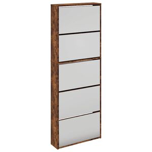 vidaXL Sapateira c/ espelho 5 divis&oacute;rias 63x17x169,5cm carvalho fumado