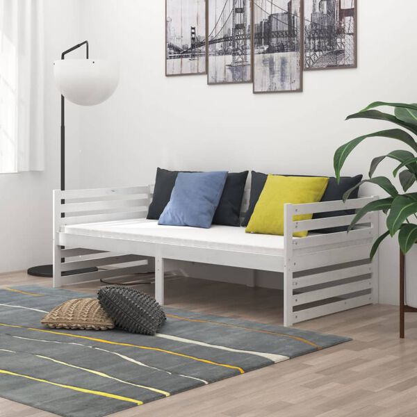 vidaXL Sof&aacute;-cama com colch&atilde;o 90x200 cm pinho maci&ccedil;o branco