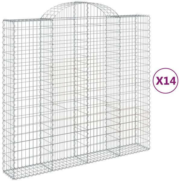 vidaXL Cestos gabi&atilde;o arqueados 14 pcs 200x50x180/200 ferro galvanizado