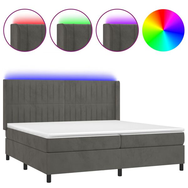 vidaXL Cama box spring c/ colch&atilde;o/LED 200x200cm veludo cinzento-escuro
