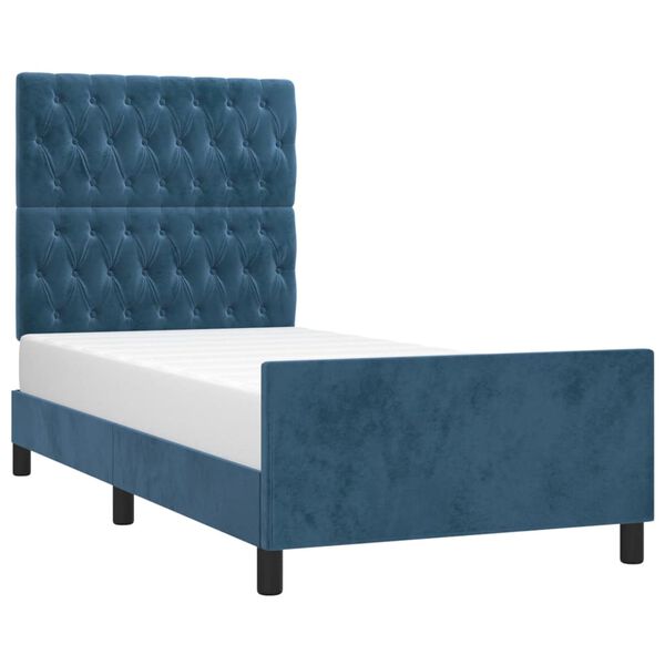 vidaXL Estrutura de cama sem colch&atilde;o 90x200 cm veludo azul-escuro