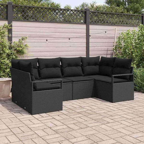 vidaXL Conjunto de Sof&aacute; de Jardim com almofada 6 pcs Preto vime PE