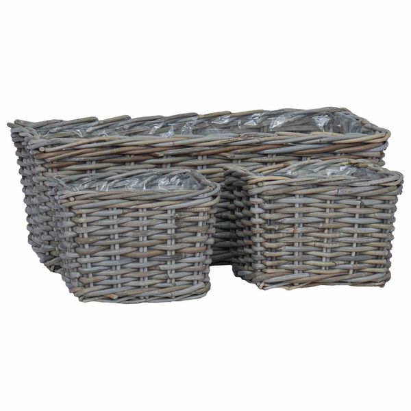 vidaXL Cesta de Plantas com armazenamento 3 pcs Cinzeto Rattan Kubu