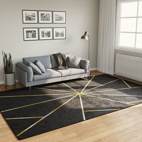 vidaXL Tapete lav&aacute;vel antiderrapante 190x300 cm preto e dourado