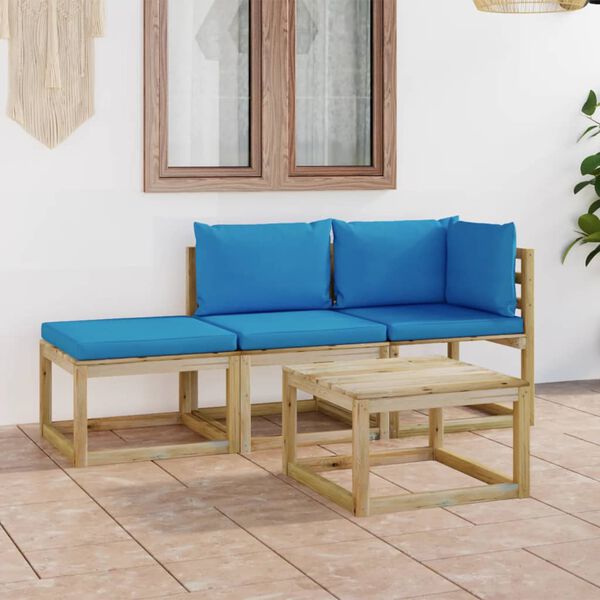 vidaXL 4 pcs conjunto lounge de jardim com almofad&otilde;es azul-claro