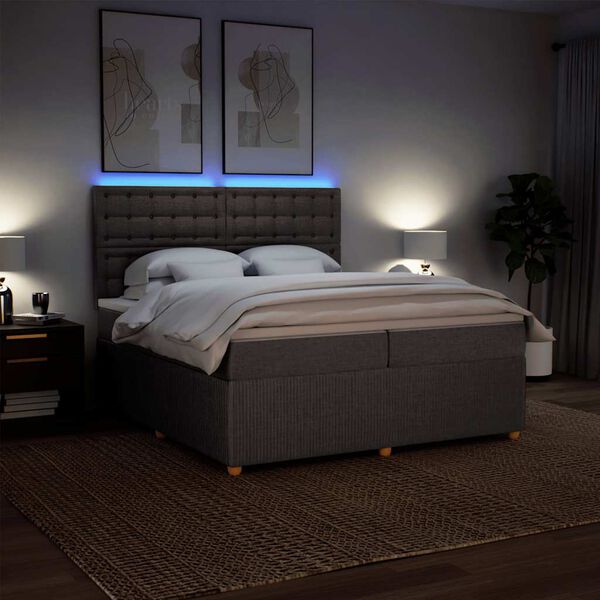 vidaXL Cama com molas/colch&atilde;o 200x200 cm tecido castanho-acinzentado