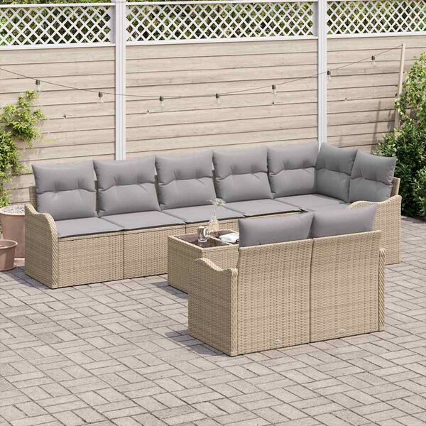 vidaXL Conjunto de Sof&aacute; de Jardim 9 pcs bege e cinzento claro
