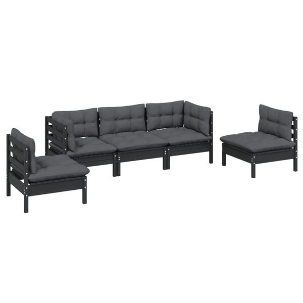 vidaXL 5 pcs conjunto lounge de jardim c/ almofad&otilde;es pinho maci&ccedil;o