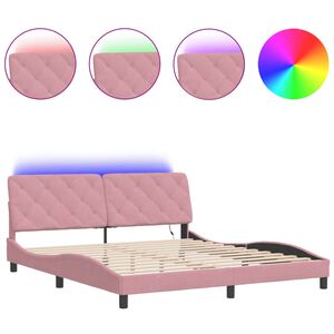 vidaXL Estrutura de cama com LED sem colch&atilde;o 180x200 cm veludo rosa