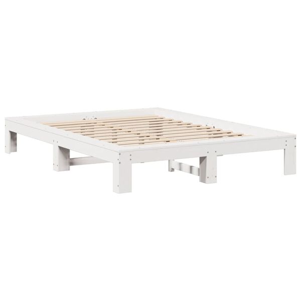 vidaXL Cama sem colch&atilde;o 135x190 cm madeira de pinho maci&ccedil;a branco