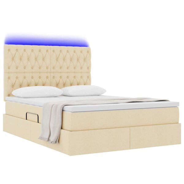 vidaXL Cama com arruma&ccedil;&atilde;o e LED com led Creme 140 x 200 cm Poli&eacute;ster
