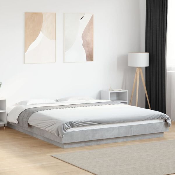 vidaXL Estrutura de cama 150x200 cm derivados de madeira cinza cimento