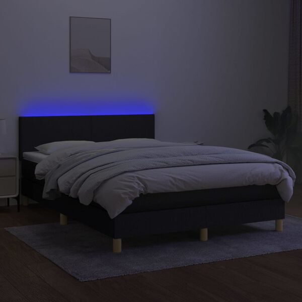 vidaXL Cama box spring c/ colch&atilde;o e LED 140x190 cm tecido preto