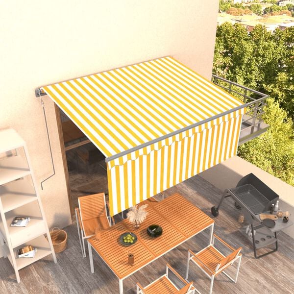 vidaXL Toldo retr&aacute;til autom&aacute;tico com estore 3x2,5 m amarelo e branco
