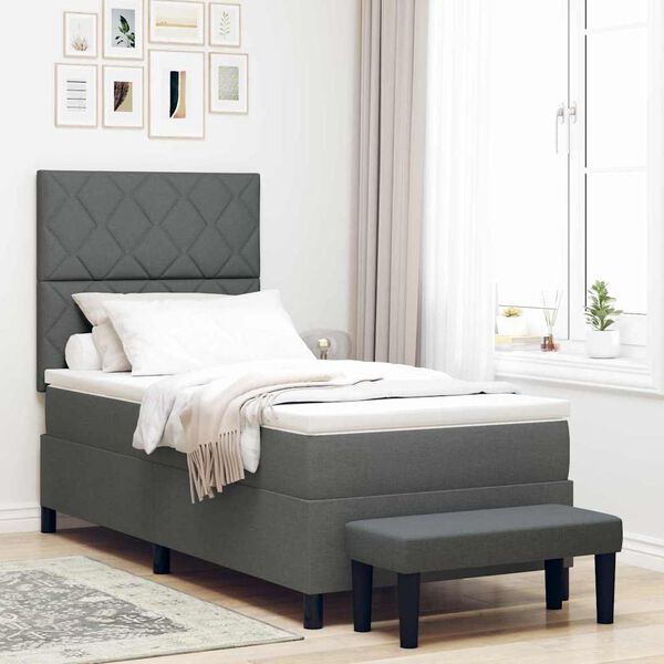 vidaXL Cama Box com colch&atilde;o Cinza Escuro 100 x 200 cm tecido