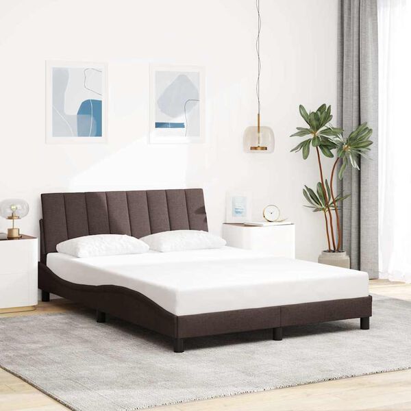 vidaXL Estrutura de cama sem colch&atilde;o Hanko 140x200 cm tecido castanho-escuro