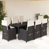 vidaXL 9 pcs conjunto de jantar p/ jardim c/ almofad&otilde;es vime PE preto