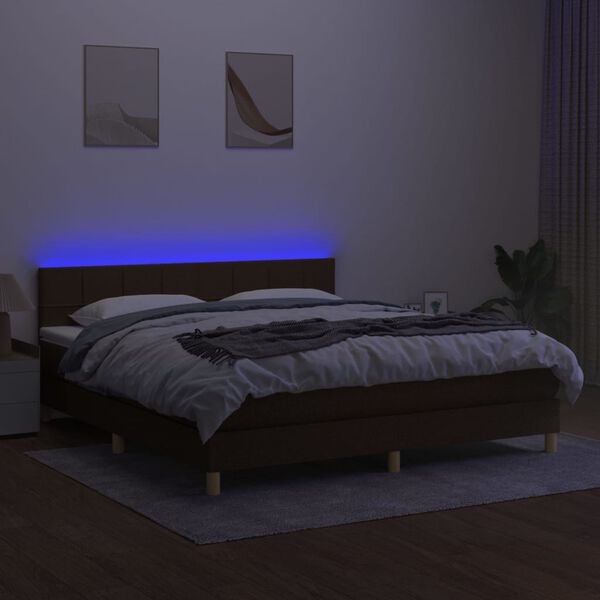 vidaXL Cama box spring c/ colch&atilde;o/LED 160x200cm tecido castanho-escuro